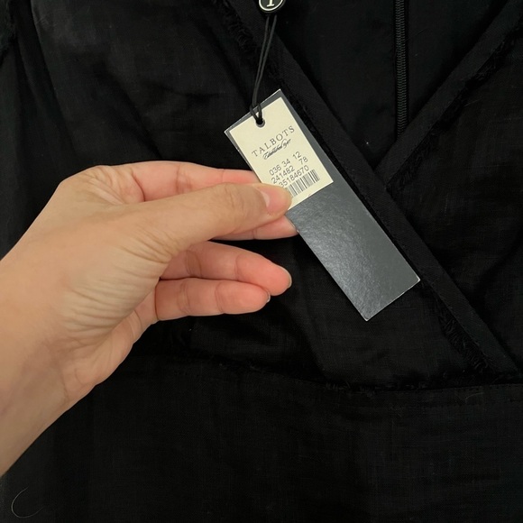 NWT TALBOTS Black Linen Frayed Seamed Sheath Work Social Dress Sz 10 - Picture 4 of 7